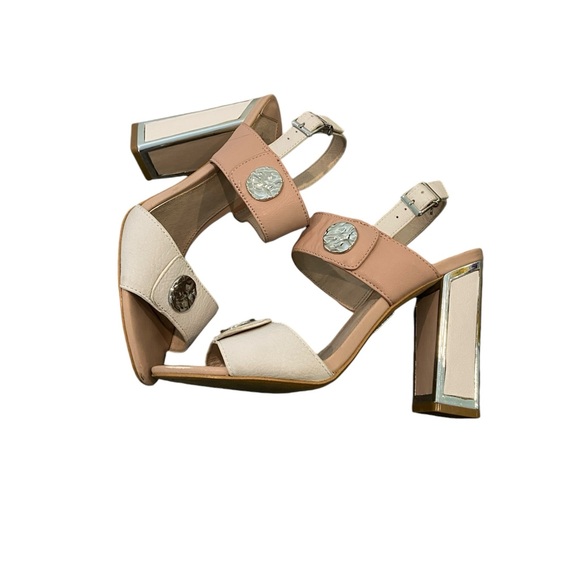 Tan and white high heel sandals. Moda in Pelle. Sz 7.5. Excellent condition - Picture 5 of 9